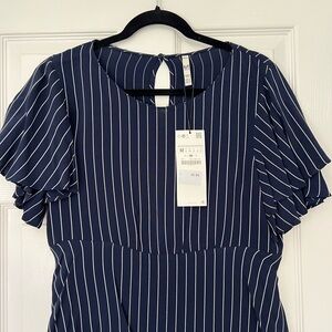 Zara Dark Blue Pinstripe Top